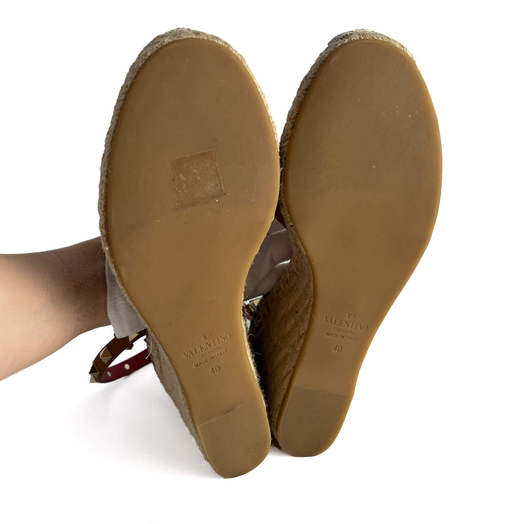Second hand Valentino Garavani Rockstud Leather Straps Espadrille Sandals 40 Caramel - Tabita Bags