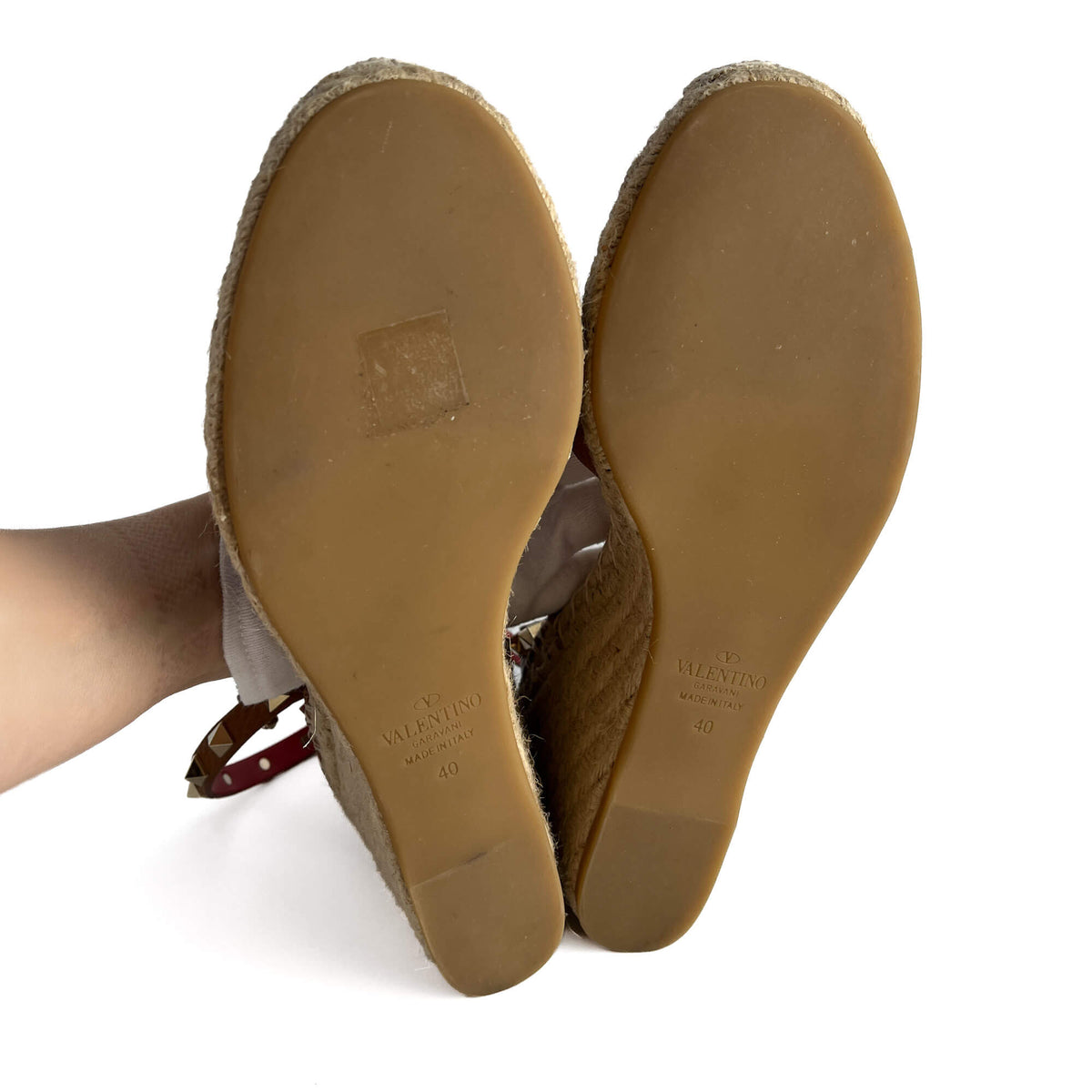 Second hand Valentino Garavani Rockstud Leather Straps Espadrille Sandals 40 Caramel - Tabita Bags