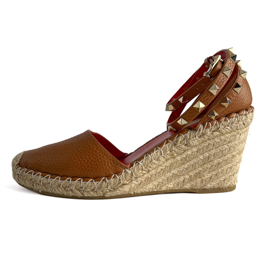 Second hand Valentino Garavani Rockstud Leather Straps Espadrille Sandals 40 Caramel - Tabita Bags