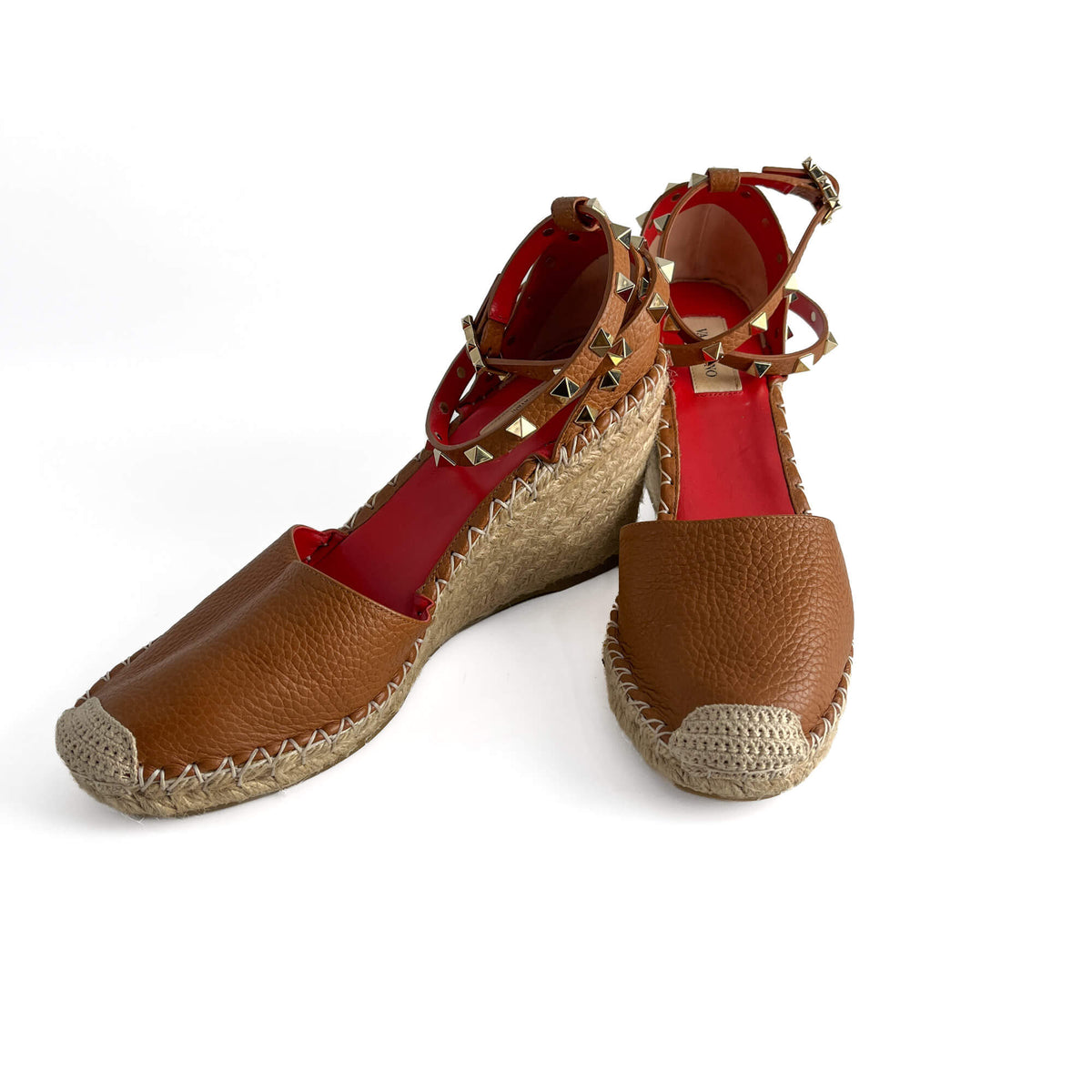 Second hand Valentino Garavani Rockstud Leather Straps Espadrille Sandals 40 Caramel - Tabita Bags