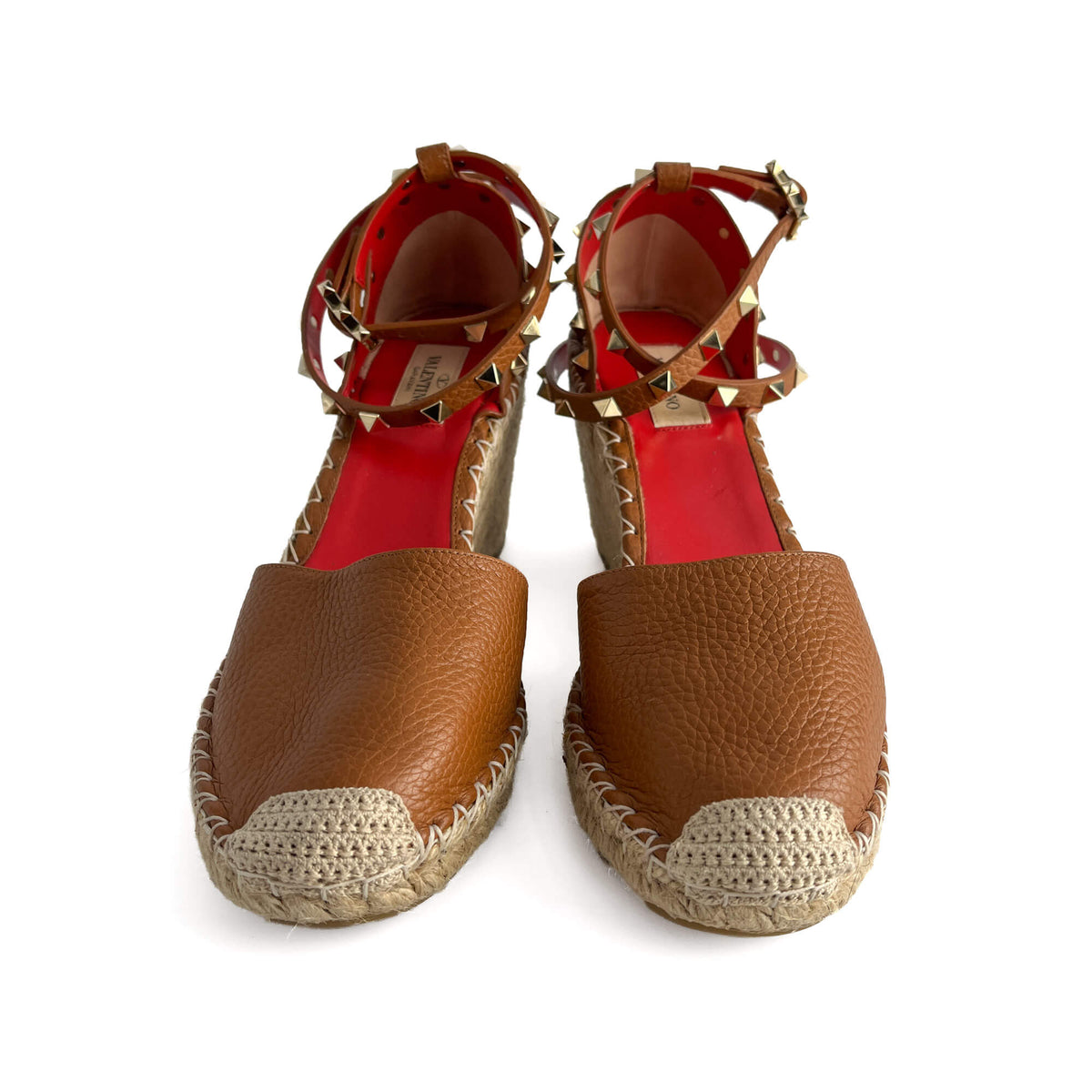 Second hand Valentino Garavani Rockstud Leather Straps Espadrille Sandals 40 Caramel - Tabita Bags