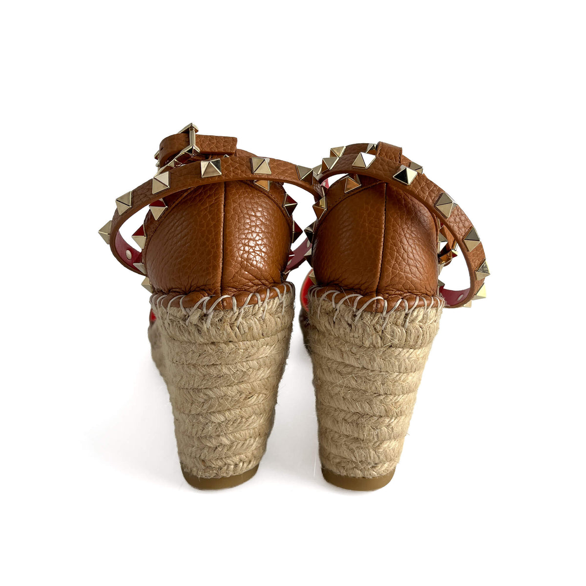 Second hand Valentino Garavani Rockstud Leather Straps Espadrille Sandals 40 Caramel - Tabita Bags