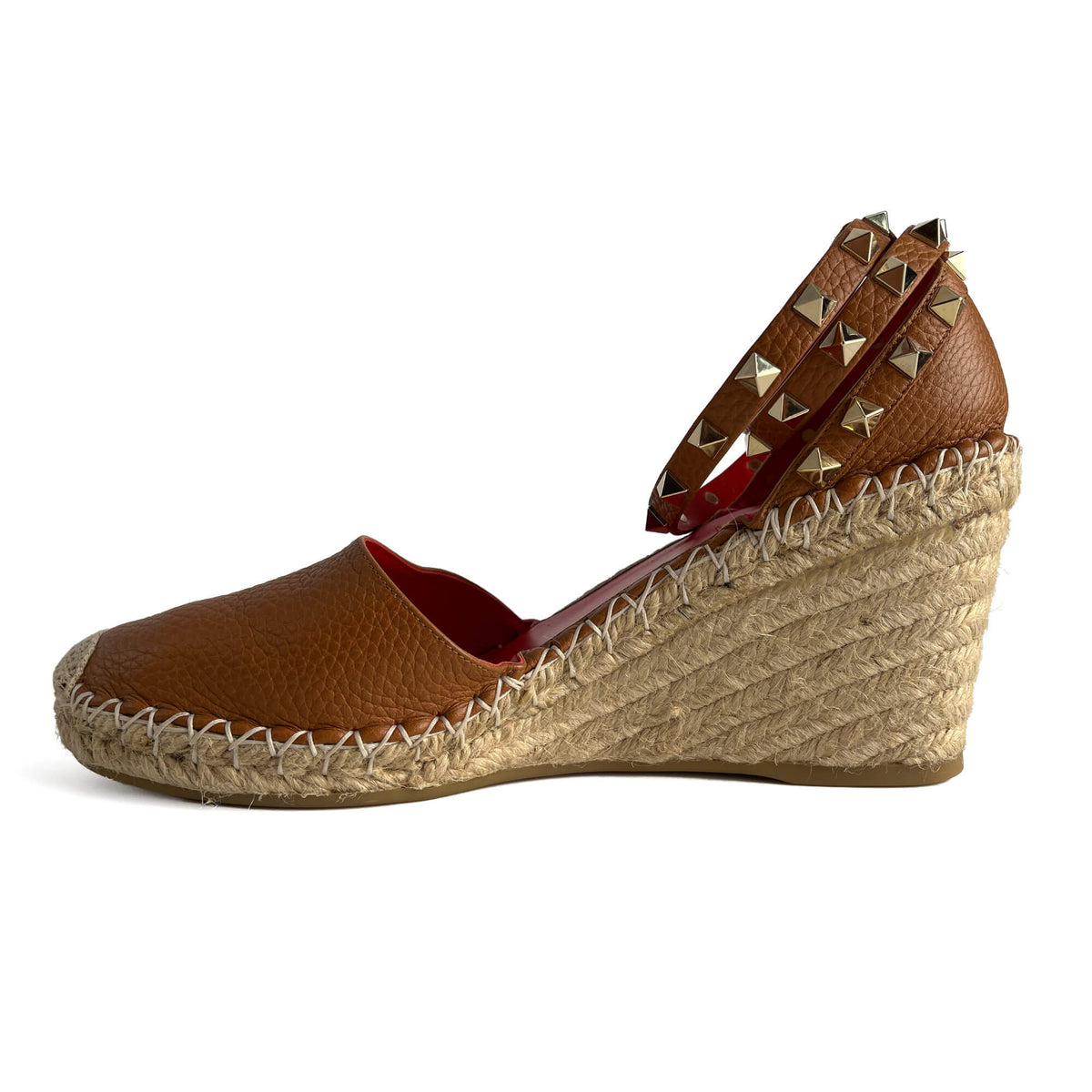 Second hand Valentino Garavani Rockstud Leather Straps Espadrille Sandals 40 Caramel - Tabita Bags