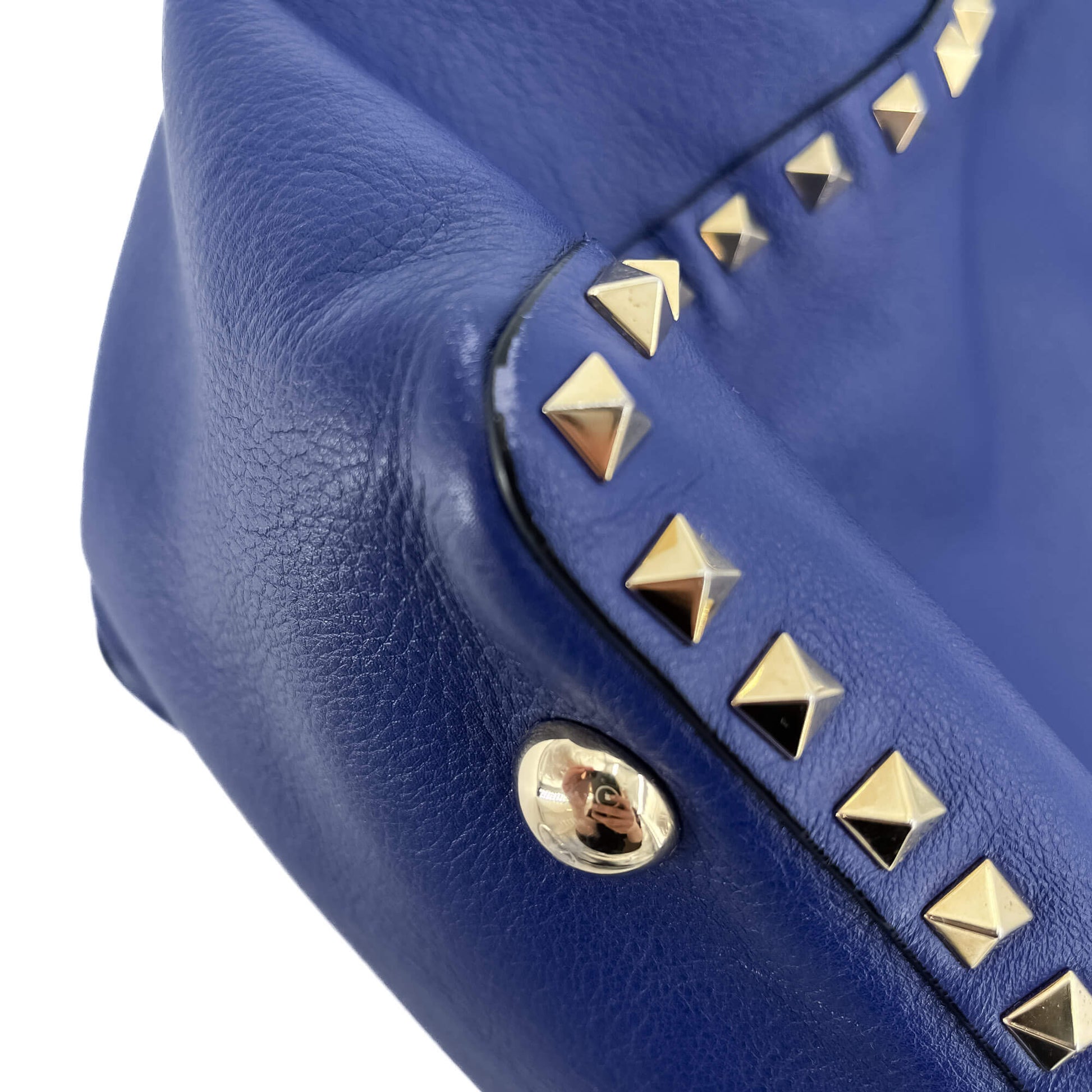 Second hand Valentino Garavani Rockstud Medium Calfskin Leather 2 - Ways Tote Bag Blue - Tabita Bags