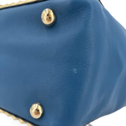 Second hand Valentino Garavani Rockstud Medium Calfskin Leather 2 - Ways Tote Bag Blue - Tabita Bags