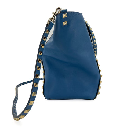 Second hand Valentino Garavani Rockstud Medium Calfskin Leather 2 - Ways Tote Bag Blue - Tabita Bags