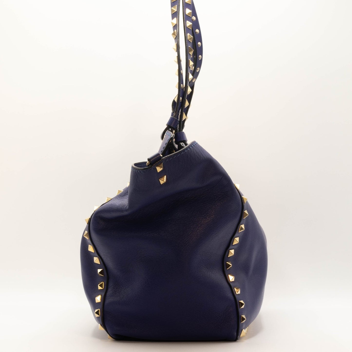 Second hand Valentino Garavani Rockstud Medium Calfskin Leather 2 - Ways Tote Bag Blue - Tabita Bags