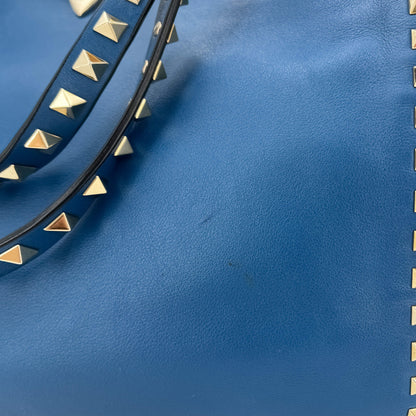 Second hand Valentino Garavani Rockstud Medium Calfskin Leather 2 - Ways Tote Bag Blue - Tabita Bags