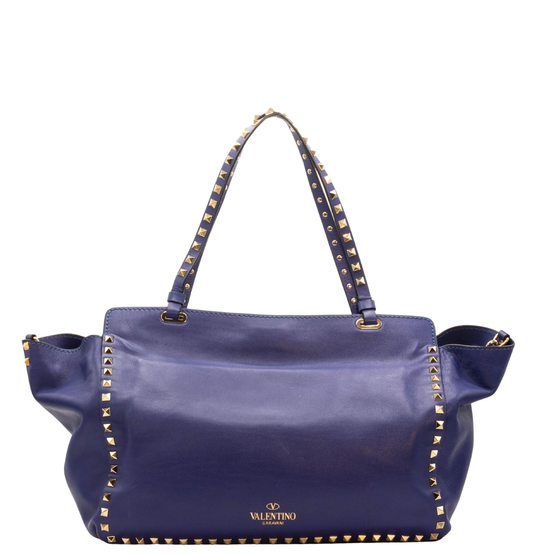 Second hand Valentino Garavani Rockstud Medium Calfskin Leather 2 - Ways Tote Bag Blue - Tabita Bags