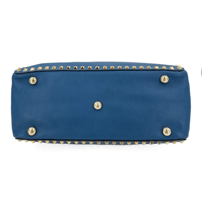 Second hand Valentino Garavani Rockstud Medium Calfskin Leather 2 - Ways Tote Bag Blue - Tabita Bags