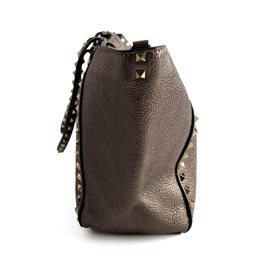 Second hand Valentino Garavani Rockstud Medium Calfskin Leather 2 - Ways Tote Bag Metallic - Tabita Bags