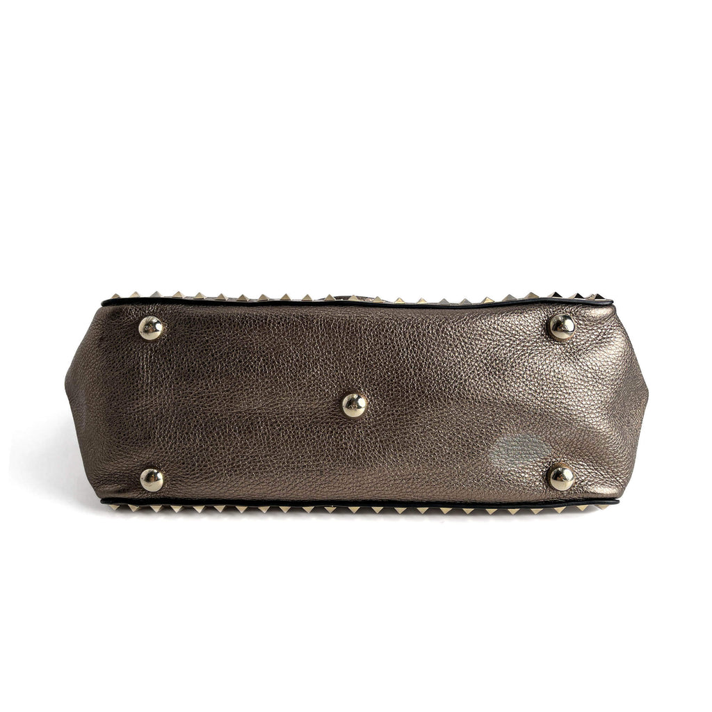 Second hand Valentino Garavani Rockstud Medium Calfskin Leather 2 - Ways Tote Bag Metallic - Tabita Bags