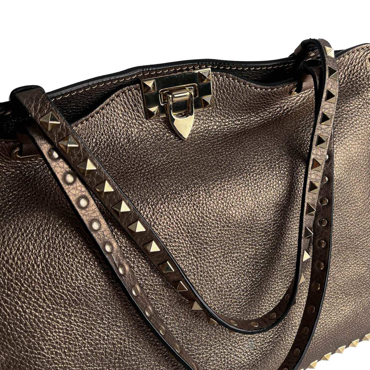 Second hand Valentino Garavani Rockstud Medium Calfskin Leather 2 - Ways Tote Bag Metallic - Tabita Bags