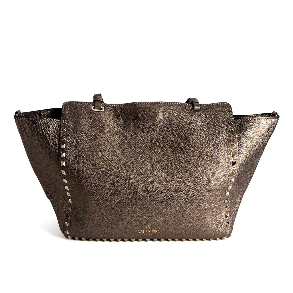 Second hand Valentino Garavani Rockstud Medium Calfskin Leather 2 - Ways Tote Bag Metallic - Tabita Bags