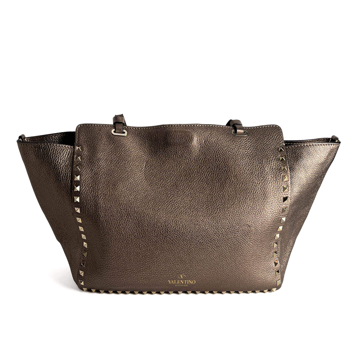 Second hand Valentino Garavani Rockstud Medium Calfskin Leather 2 - Ways Tote Bag Metallic - Tabita Bags