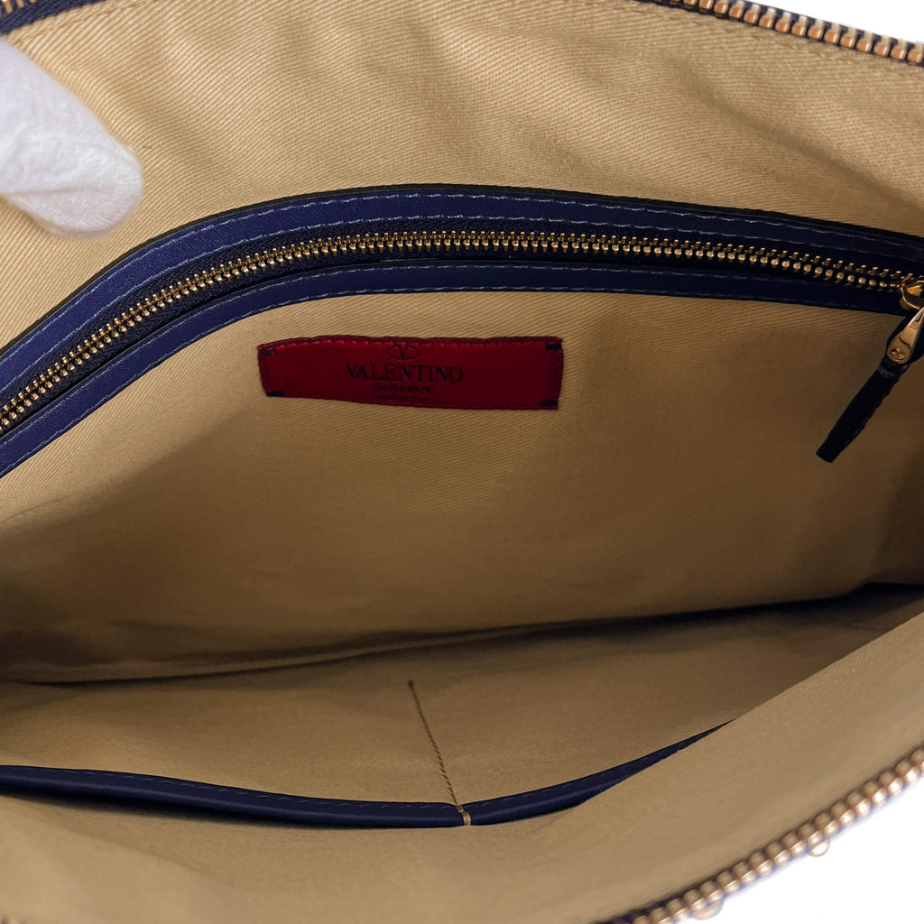 Second hand Valentino Garavani Rockstud Medium Calfskin Leather Pouch Blue - Tabita Bags