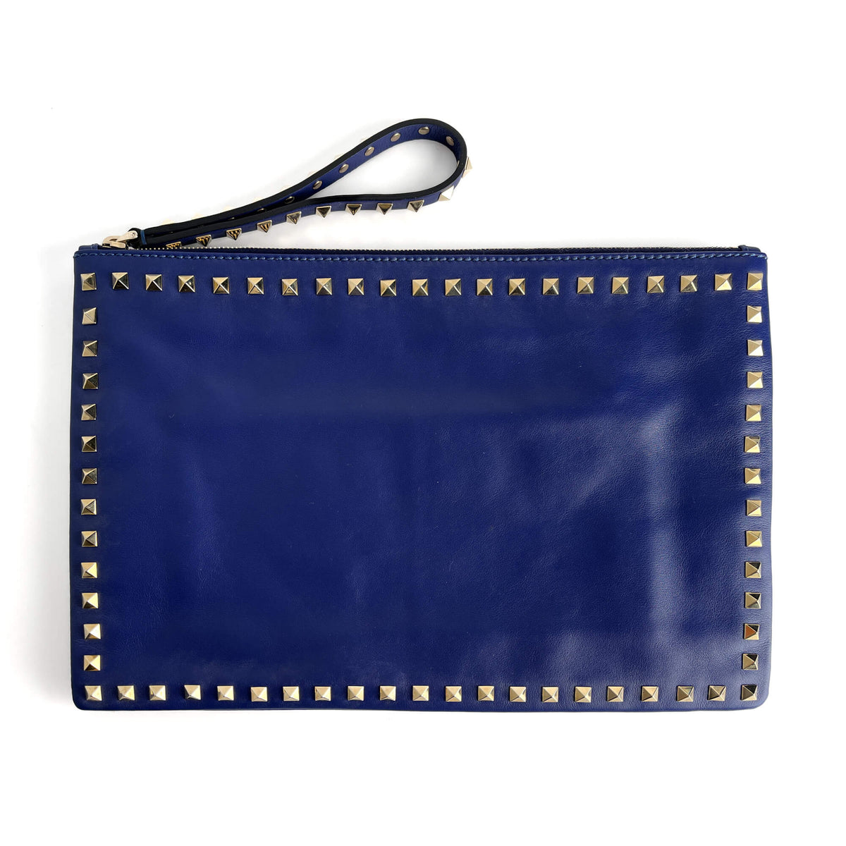 Second hand Valentino Garavani Rockstud Medium Calfskin Leather Pouch Blue - Tabita Bags