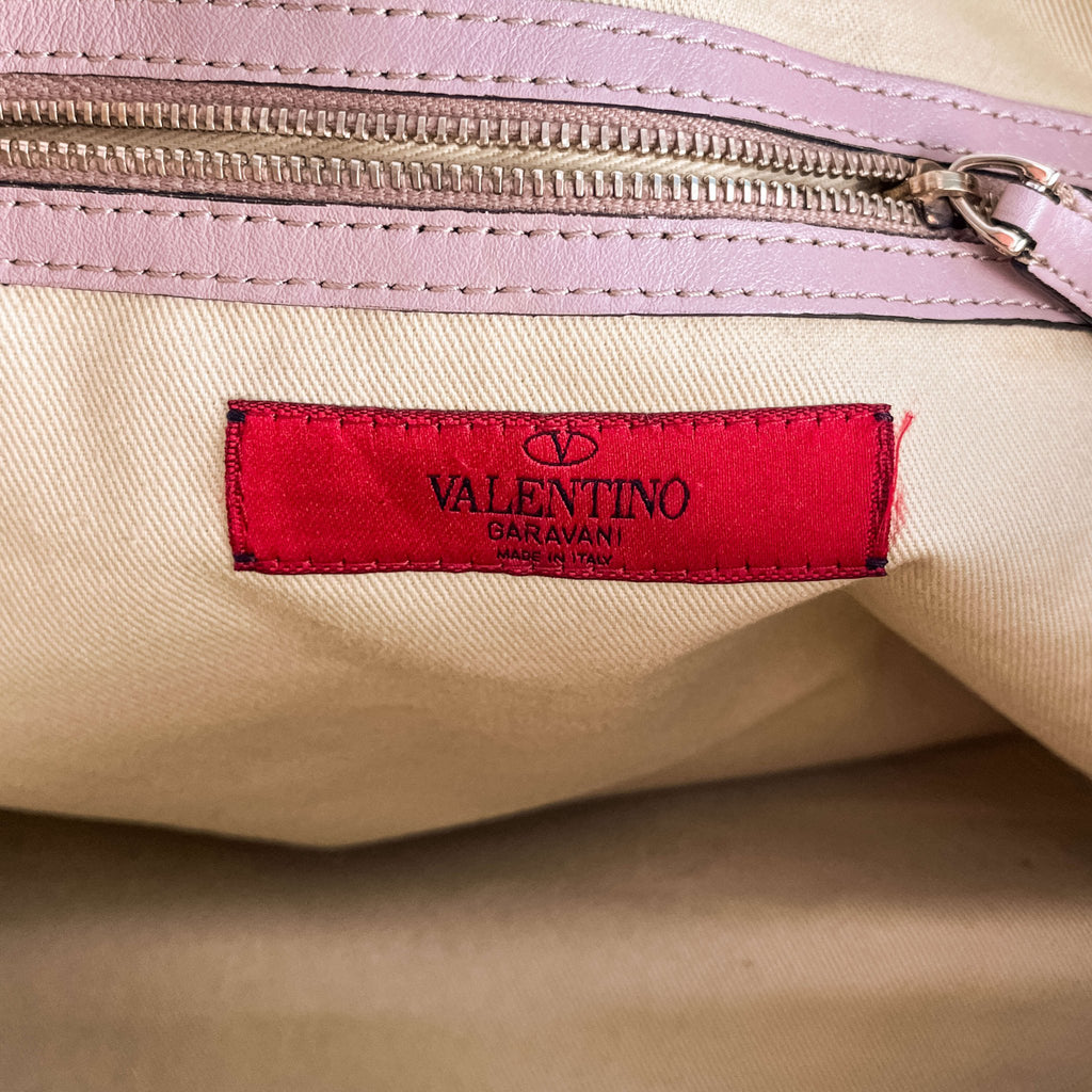 Second hand Valentino Garavani Rockstud Medium Calfskin Leather Tote Shoulder Bag Dust Pink - Tabita Bags