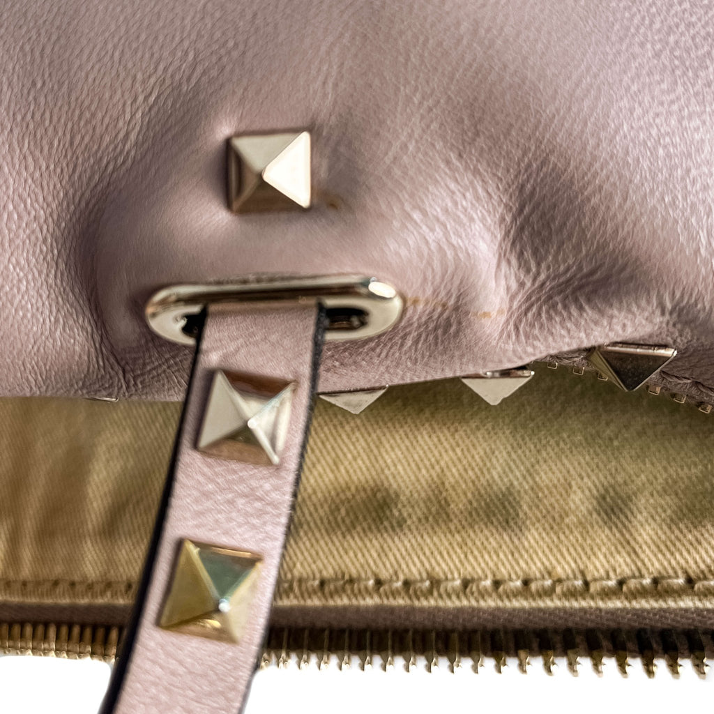 Second hand Valentino Garavani Rockstud Medium Calfskin Leather Tote Shoulder Bag Dust Pink - Tabita Bags