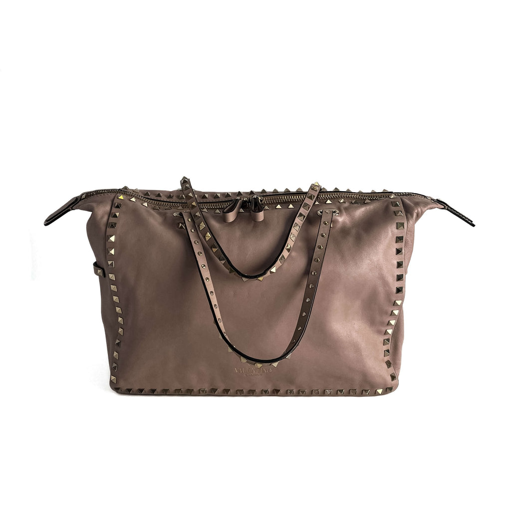 Second hand Valentino Garavani Rockstud Medium Calfskin Leather Tote Shoulder Bag Dust Pink - Tabita Bags