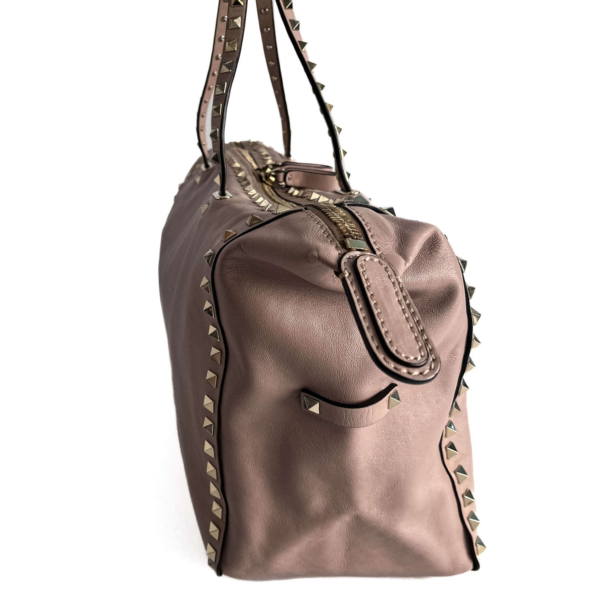 Second hand Valentino Garavani Rockstud Medium Calfskin Leather Tote Shoulder Bag Dust Pink - Tabita Bags