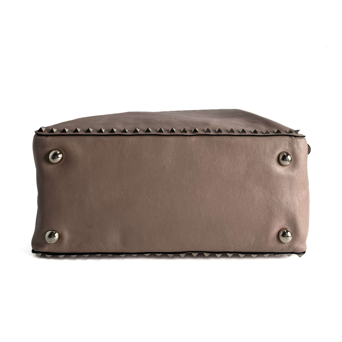 Second hand Valentino Garavani Rockstud Medium Calfskin Leather Tote Shoulder Bag Dust Pink - Tabita Bags