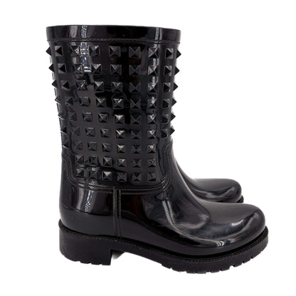 Second hand Valentino Garavani Rockstud Rain Rubber Boots 38 Black - Tabita Bags