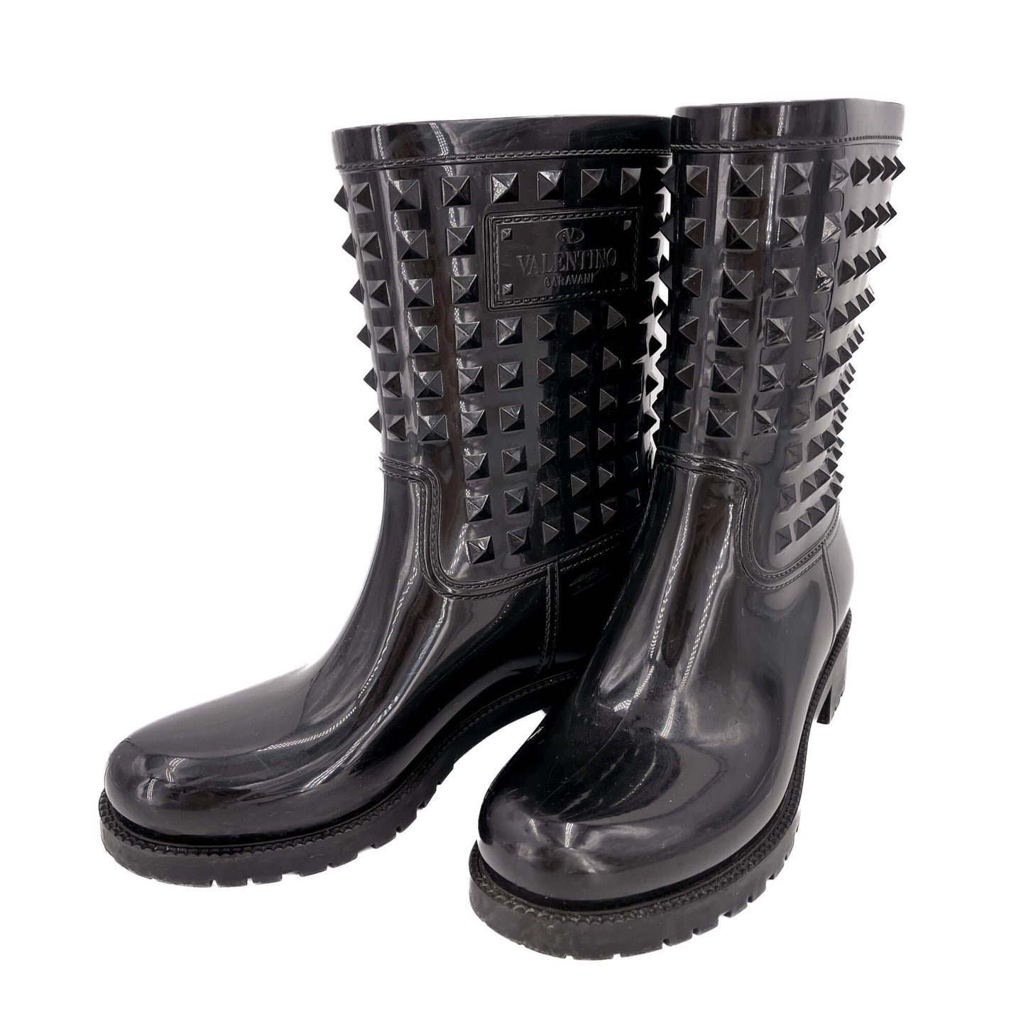 Second hand Valentino Garavani Rockstud Rain Rubber Boots 38 Black - Tabita Bags