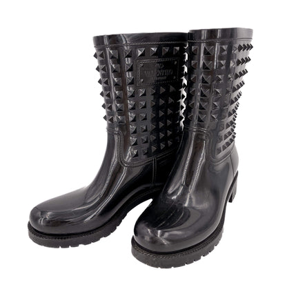 Second hand Valentino Garavani Rockstud Rain Rubber Boots 38 Black - Tabita Bags