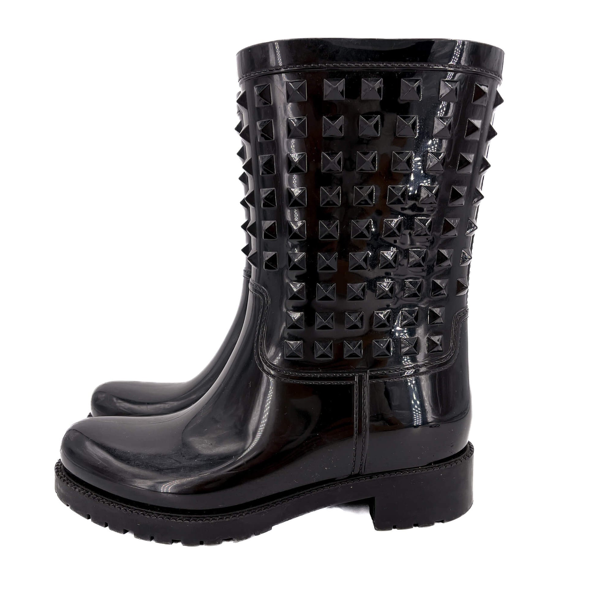 Second hand Valentino Garavani Rockstud Rain Rubber Boots 38 Black - Tabita Bags