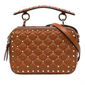 Second hand Valentino Garavani Rockstud Spike Lambskin Double Zip Camera Crossbody Brown - Tabita Bags