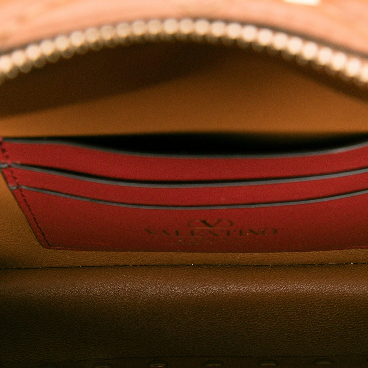 Second hand Valentino Garavani Rockstud Spike Lambskin Double Zip Camera Crossbody Brown - Tabita Bags