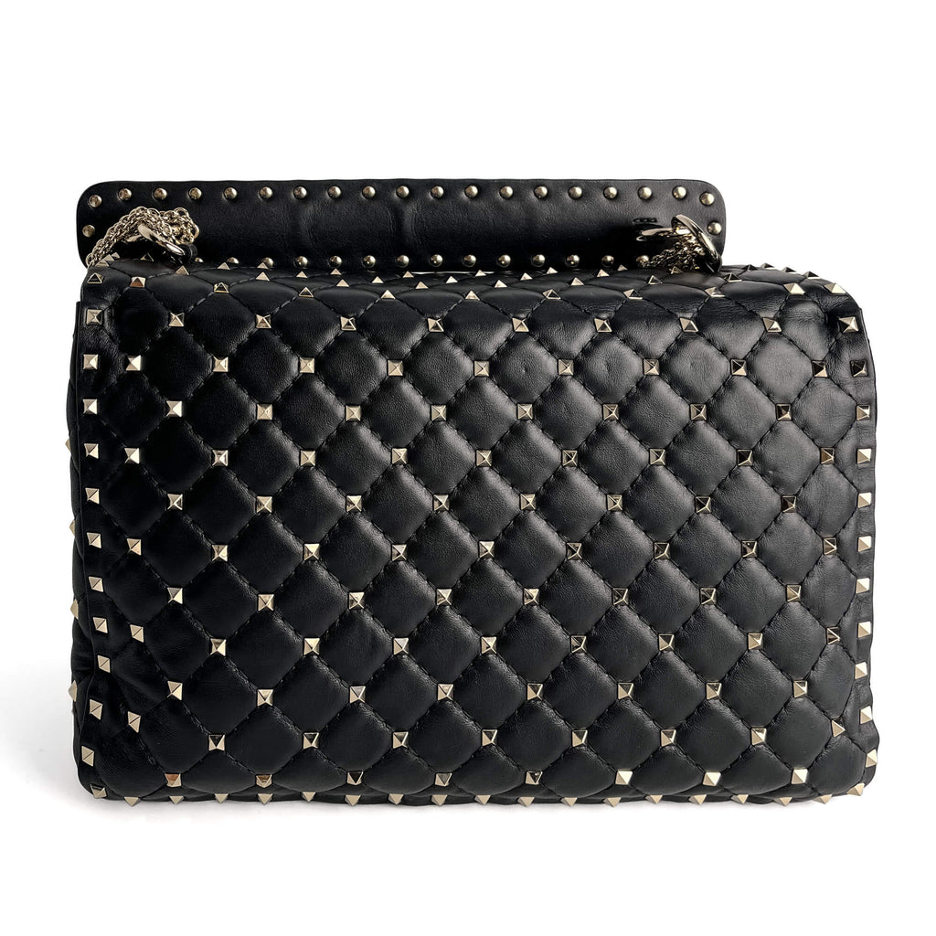 Second hand Valentino Garavani Rockstud Spike Large Calfskin Leather 2 - Ways Flap Crossbody Black - Tabita Bags