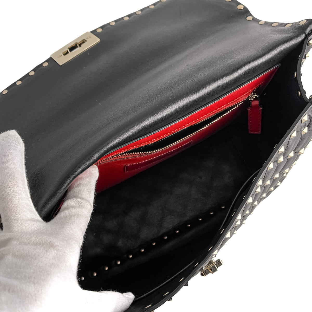 Second hand Valentino Garavani Rockstud Spike Large Calfskin Leather 2 - Ways Flap Crossbody Black - Tabita Bags