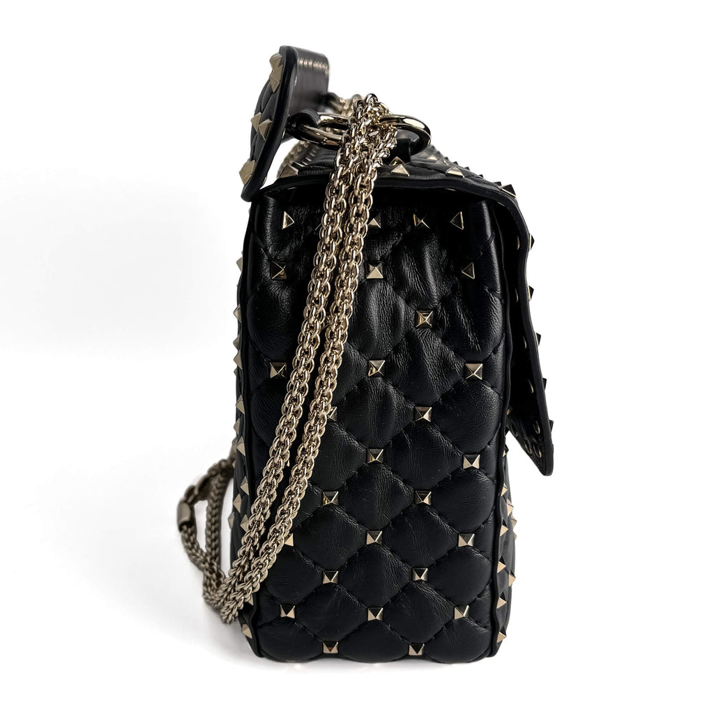 Second hand Valentino Garavani Rockstud Spike Large Calfskin Leather 2 - Ways Flap Crossbody Black - Tabita Bags