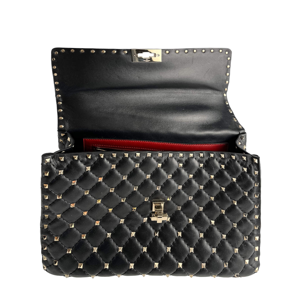 Second hand Valentino Garavani Rockstud Spike Large Calfskin Leather 2 - Ways Flap Crossbody Black - Tabita Bags