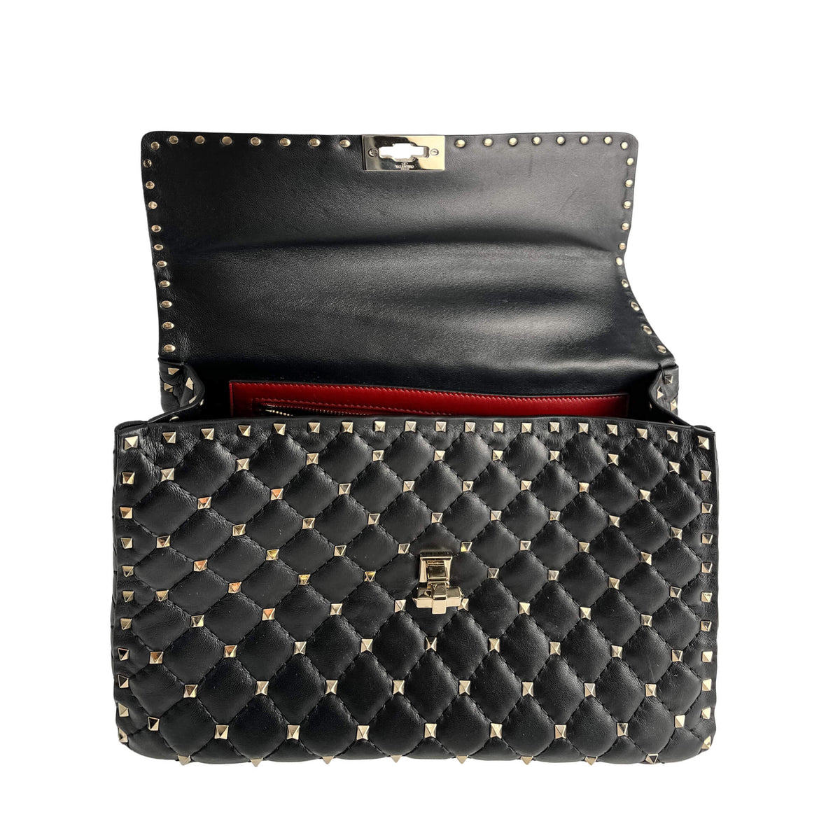Second hand Valentino Garavani Rockstud Spike Large Calfskin Leather 2 - Ways Flap Crossbody Black - Tabita Bags