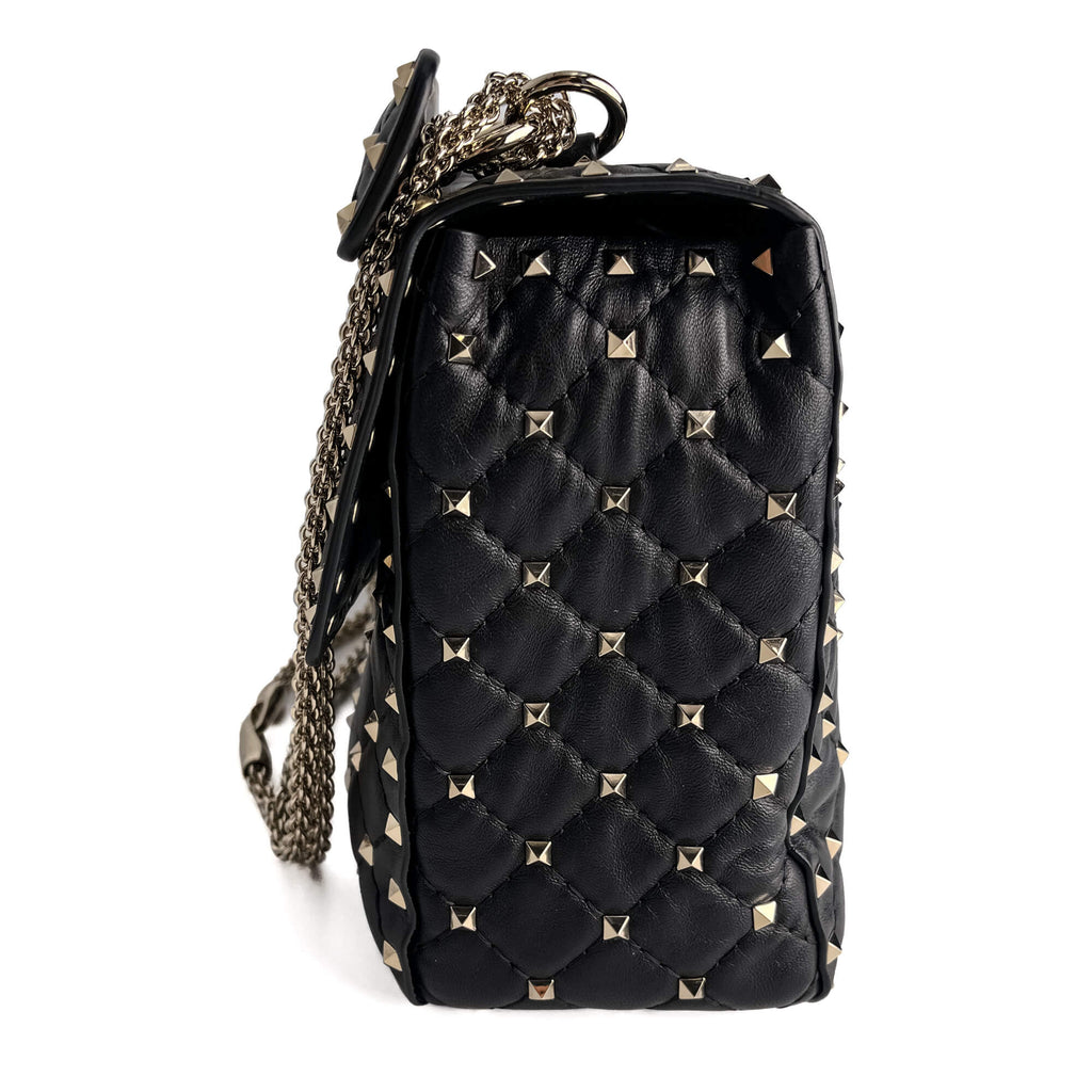 Second hand Valentino Garavani Rockstud Spike Large Calfskin Leather 2 - Ways Flap Crossbody Black - Tabita Bags