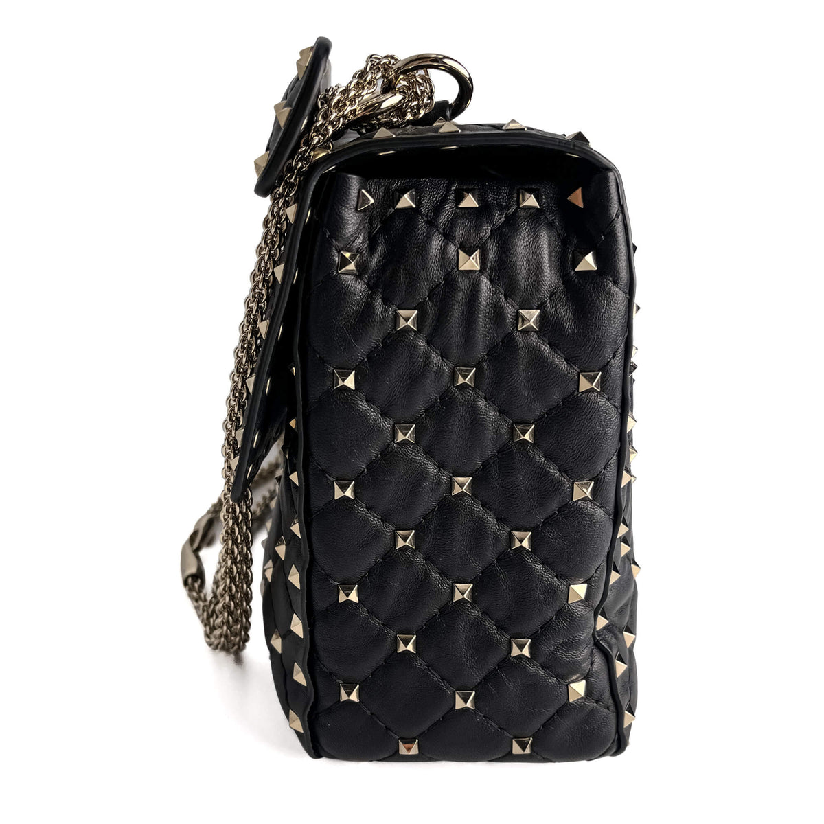 Second hand Valentino Garavani Rockstud Spike Large Calfskin Leather 2 - Ways Flap Crossbody Black - Tabita Bags