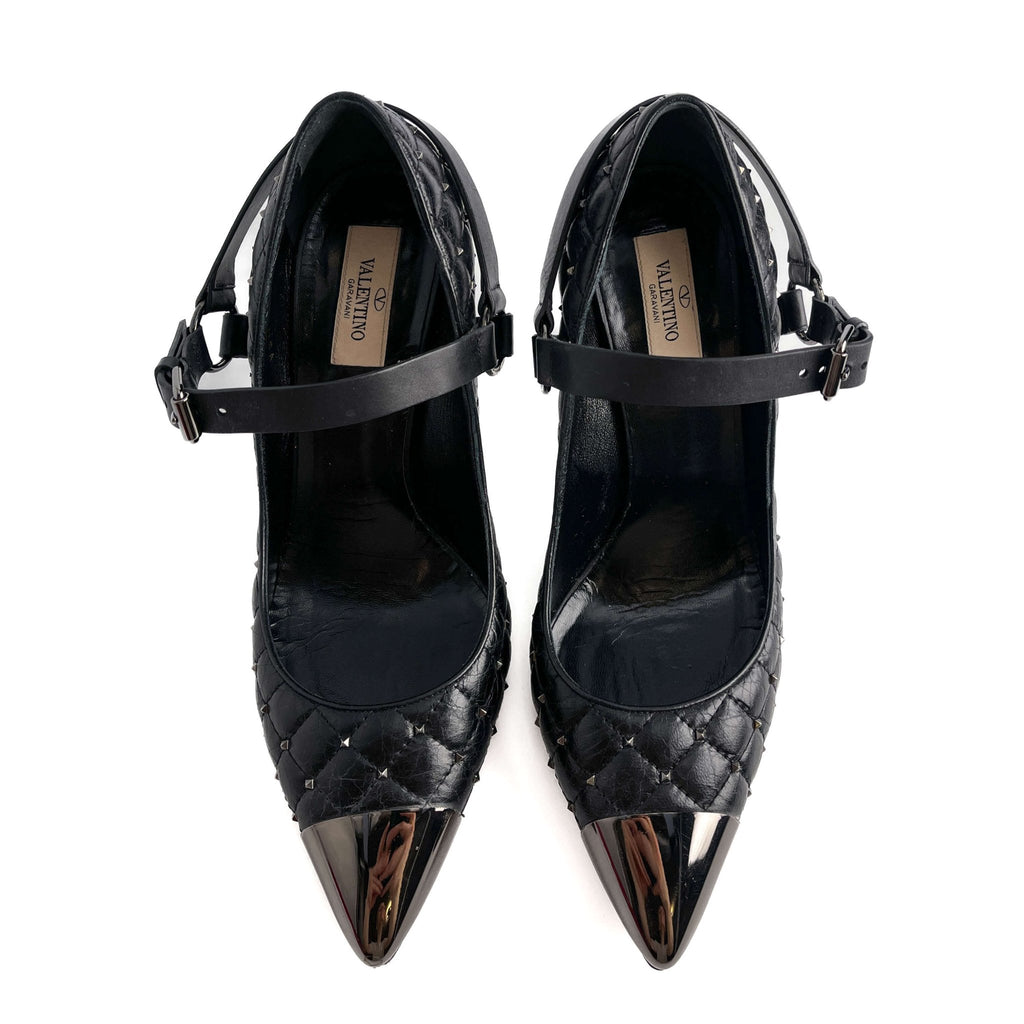 Second hand Valentino Garavani Rockstud Spike Leather Pump 39 1/2 Black - Tabita Bags