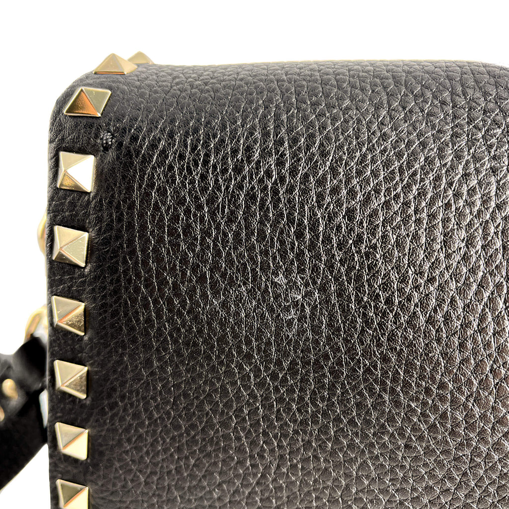 Second hand Valentino Garavani Rockstud Spike Medium Calfskin Leather Flap Crossbody Black - Tabita Bags