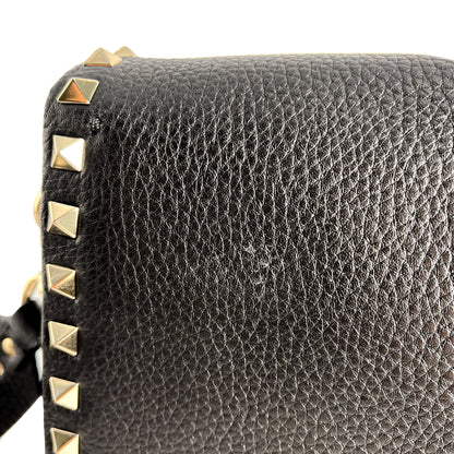 Second hand Valentino Garavani Rockstud Spike Medium Calfskin Leather Flap Crossbody Black - Tabita Bags