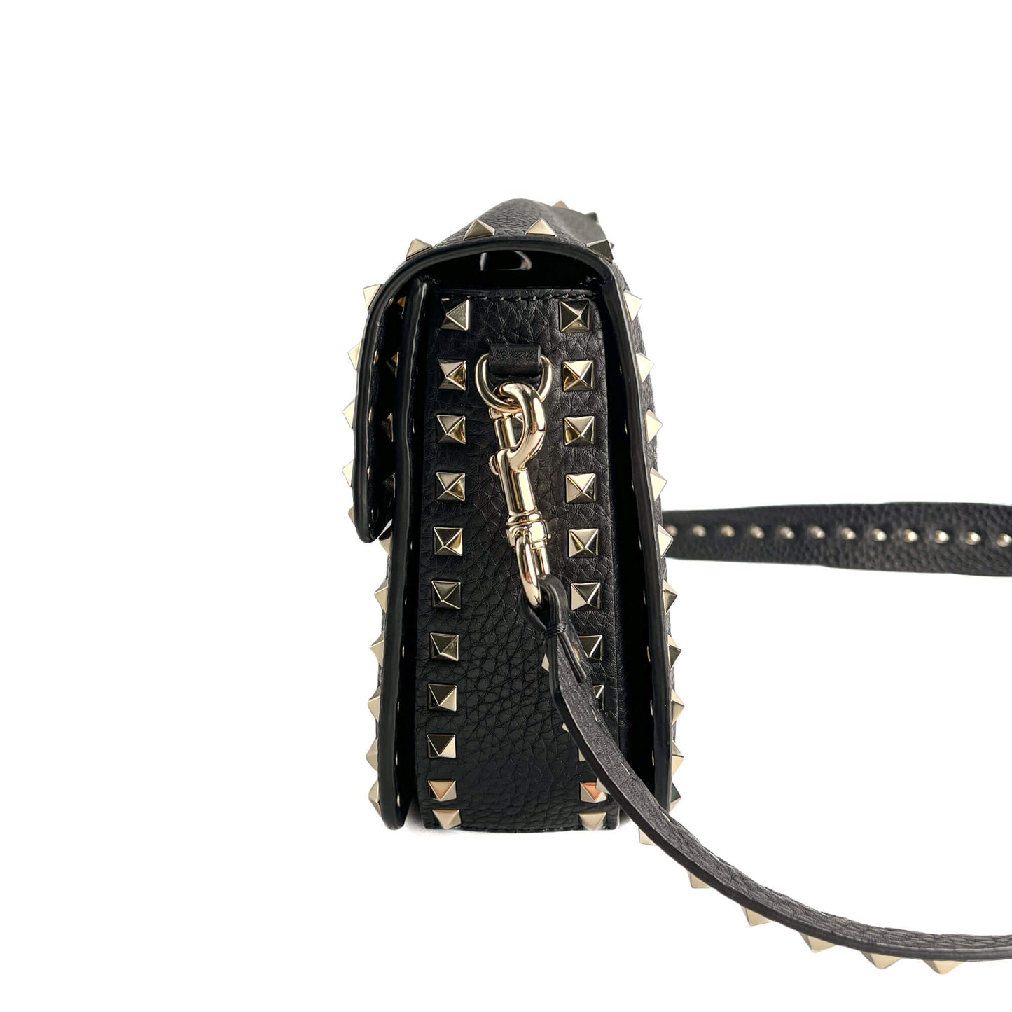 Second hand Valentino Garavani Rockstud Spike Medium Calfskin Leather Flap Crossbody Black - Tabita Bags