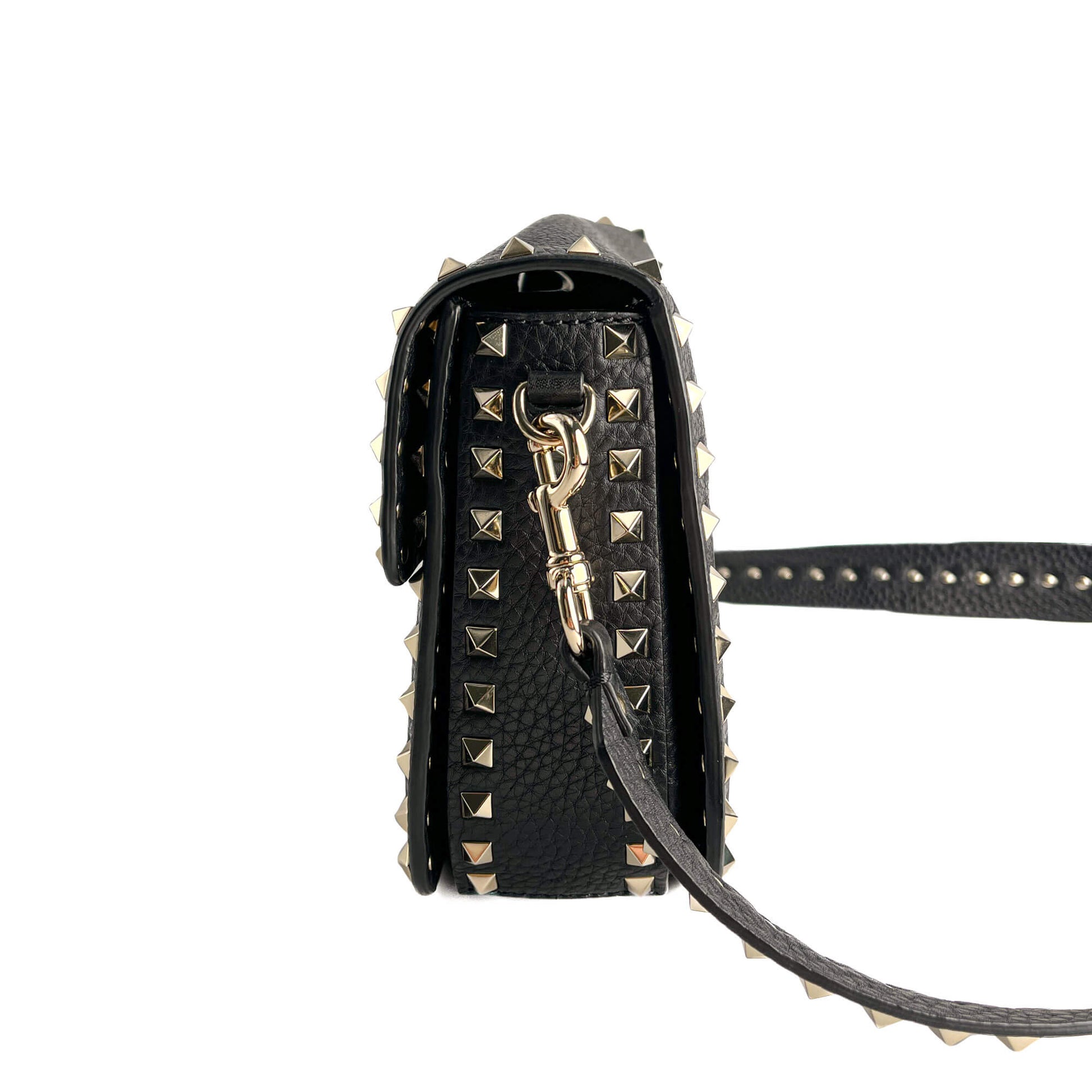 Second hand Valentino Garavani Rockstud Spike Medium Calfskin Leather Flap Crossbody Black - Tabita Bags