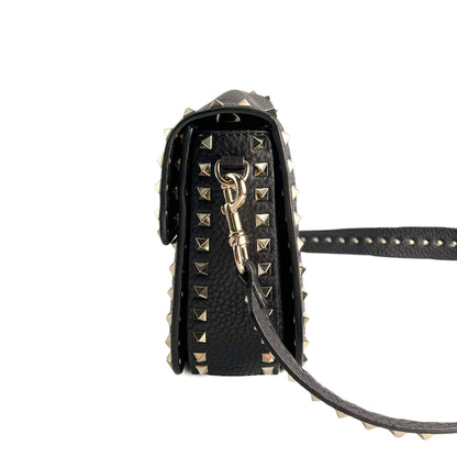 Second hand Valentino Garavani Rockstud Spike Medium Calfskin Leather Flap Crossbody Black - Tabita Bags