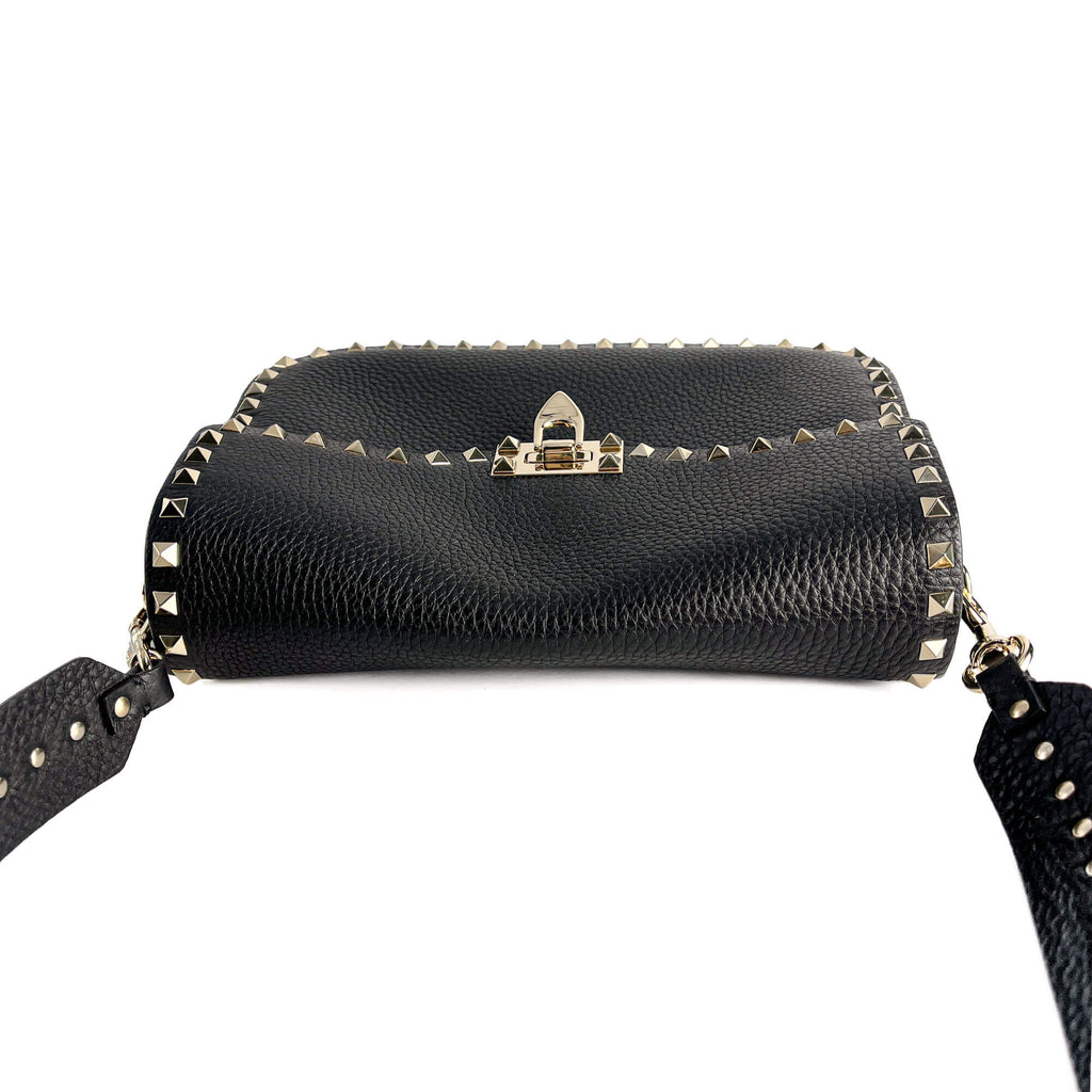 Second hand Valentino Garavani Rockstud Spike Medium Calfskin Leather Flap Crossbody Black - Tabita Bags