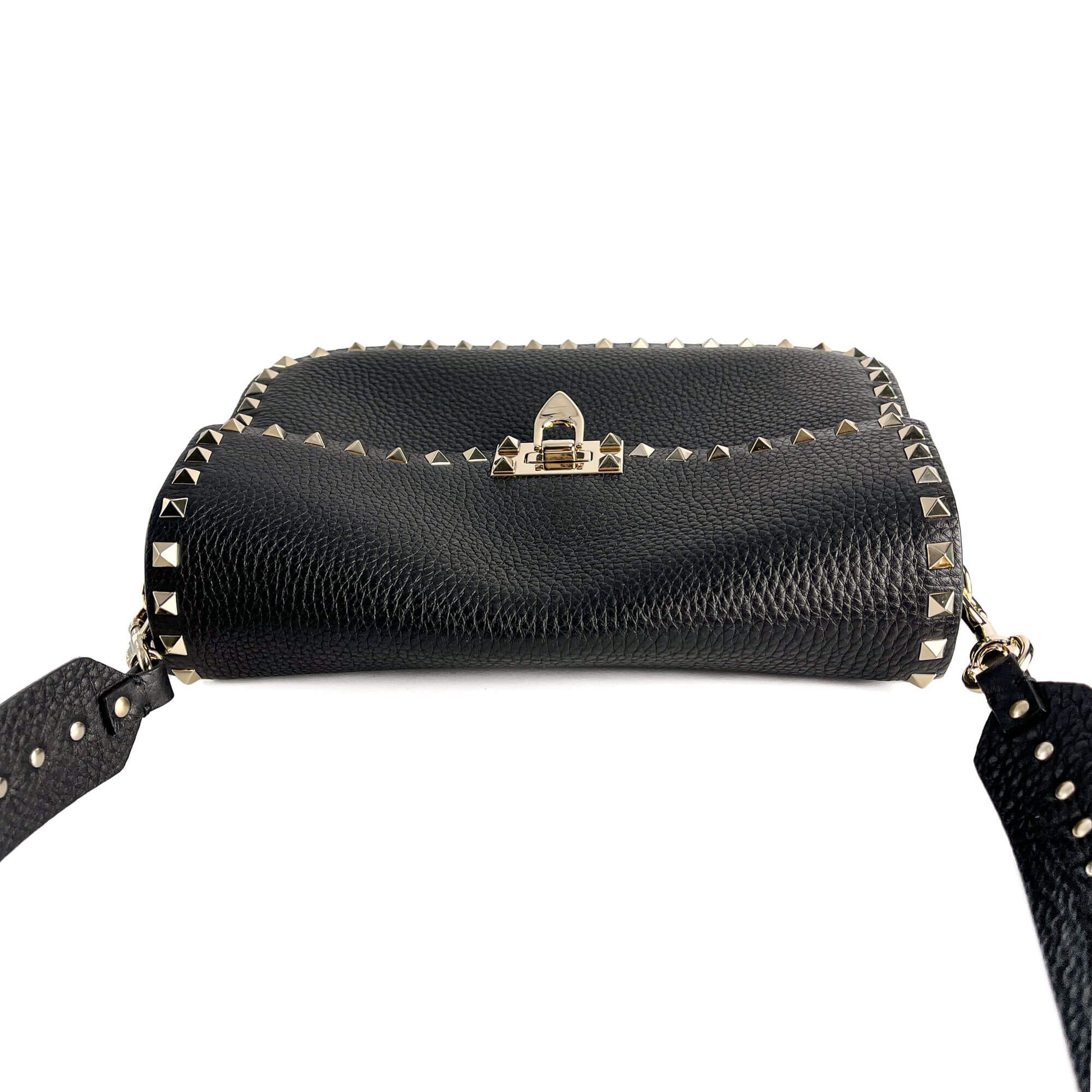 Second hand Valentino Garavani Rockstud Spike Medium Calfskin Leather Flap Crossbody Black - Tabita Bags