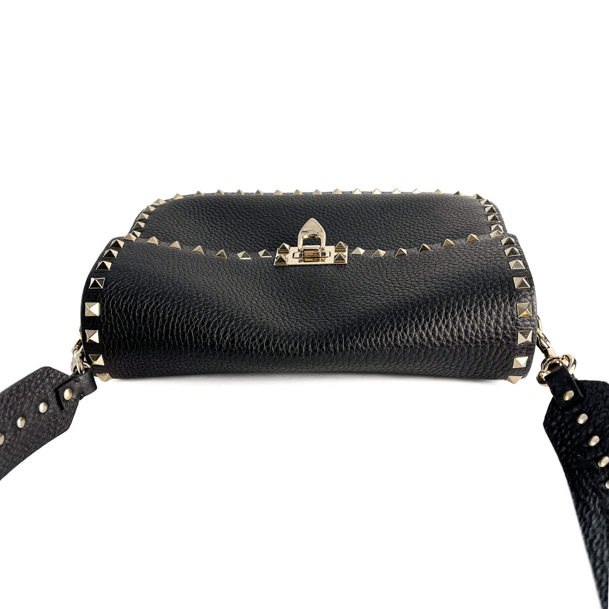 Second hand Valentino Garavani Rockstud Spike Medium Calfskin Leather Flap Crossbody Black - Tabita Bags