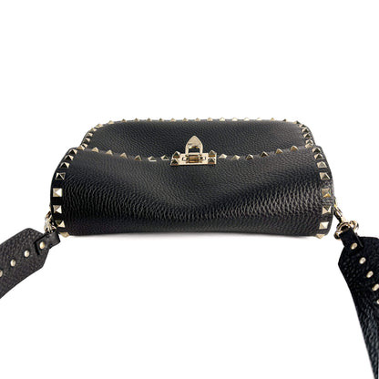Second hand Valentino Garavani Rockstud Spike Medium Calfskin Leather Flap Crossbody Black - Tabita Bags
