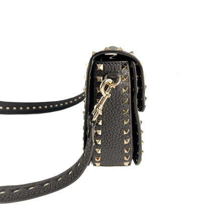 Second hand Valentino Garavani Rockstud Spike Medium Calfskin Leather Flap Crossbody Black - Tabita Bags